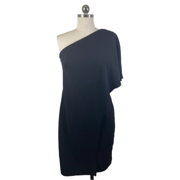 Lauren Ralph Lauren One Shoulder Mini Dress Women’s Sz 14 Black Classic Elegant - Picture 1 of 8